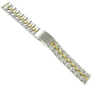 16 20mm Timex Adjustable Silver and Gold Tone Deployment Buckle Stainless Steel Watch Band 309 TX767T: Watches