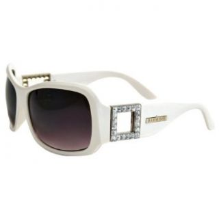 Luxury Divas White Thick Frame Square Rhinestone Temple Sunglasses: Clothing