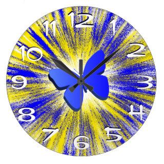 Blue Butterfly Explosion Wall Clock Large Numbers