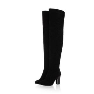 Charm Foot Fashion Womens Chunky Heel Over the Knee Boots Western Boots: Women Blue Heel Boots: Shoes