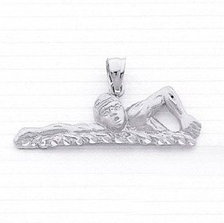 Sterling Silver Male Swimmer Charm Pendant: Jewelry