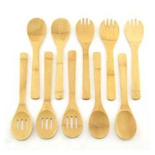 10 Piece Bamboo Cooking / Serving Utensil Set Spoons: Kitchen & Dining