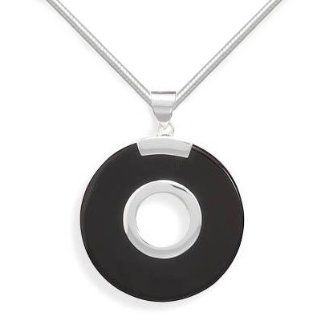 Black Onyx Donut Sterling Silver Pendant Necklace, 20 inch: Jewelry