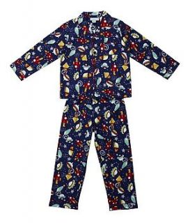 button up boy's space pyjamas by snugg nightwear
