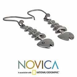 Sterling Silver Handcrafted 'Skeleton Fish' Dangle Earrings (Mexico) Novica Earrings