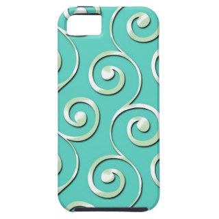 Elegant Silver Swirl Pattern on Teal Background iPhone 5 Case