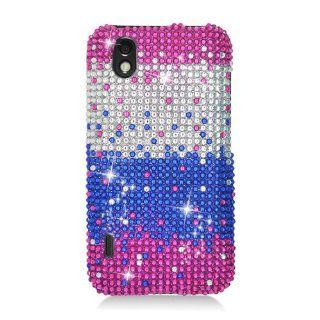 Eagle Cell PDLLS855S321 RingBling Brilliant Diamond Case for LG Optimus S/Optimus U/Optimus V   Retail Packaging   Pink/Silver/Blue Waterfall: Cell Phones & Accessories