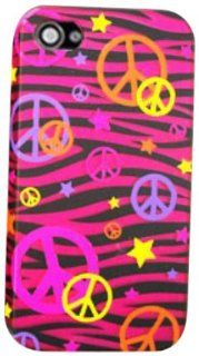 Cell Armor IPHONE4G PC JELLY TE322 S Hybrid Jelly Case for iPhone 4/4S   Retail Packaging   Colored Peace Signs on Pink Zebra: Cell Phones & Accessories
