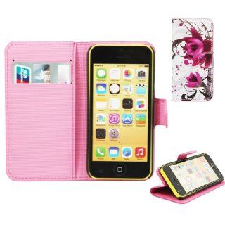 Printing Flowers Soft PU Leather Skin Gel Case Cover Pouch Protector With Stand For Apple iPhone 5C: Cell Phones & Accessories