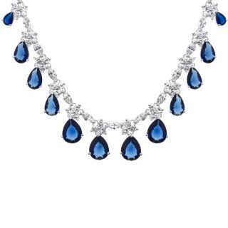Estate Jewelry Silver Tone CZ Sapphire Necklace   16 inches Emitations Jewelry