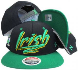 Notre Dame Fighting Irish Black/Green Two Tone Plastic Snapback Adjustable Plastic Snap Back Hat / Cap: Clothing