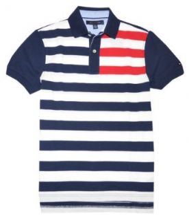 Tommy Hilfiger Men Logo Striped Polo T shirt (M, Navy/white/red) at  Mens Clothing store