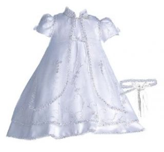 Lauren Madison baby girl Christening Baptism Special occasion Newborn Embroidered dress gown, White, 9 12 Months Infant And Toddler Christening Apparel Clothing