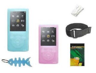 6 Items Accessory Combo for Sony E Series Walkman (NWZ E353 & NWZ E354): Includes Two Silicone Skin Case Cover (One Pink and One Blue), Armband, Belt Clip, LCD Screen Protector and Fishbone Style Keychain : MP3 Players & Accessories