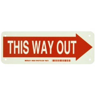 Brady 80029 3.5" Height, 10" Width, B 347 Glow In The Dark Plastic, Red On Green Color Glow In The Dark Exit And Directional Sign, Legend "This Way Out (With Picto)": Industrial Warning Signs: Industrial & Scientific