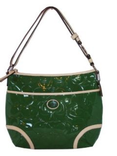Coach Peyton Embossed Signature Patent Leather Convertible Hobo Bag 20022 Green Tan: Clothing