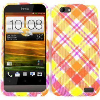 ACCESSORY MATTE COVER HARD CASE FOR HTC ONE V SUMMER PINK YELLOW PLAID: Cell Phones & Accessories
