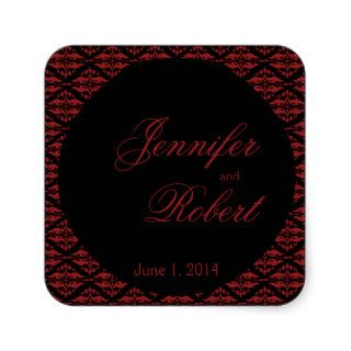 Red and Black Damask Gothic Wedding Envelope Seal Square Sticker