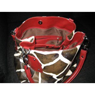 Red Large Vicky Giraffe Print Faux Leather Satchel Bag Handbag Purse: Shoes