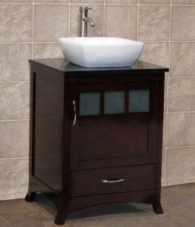 24" Bathroom Vanity Cabinet Black Stone Top Vessel Sink TR7: Everything Else