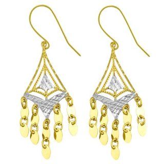 14 Karat Two tone Gold Diamond cut Chandelier Earrings Jewelry