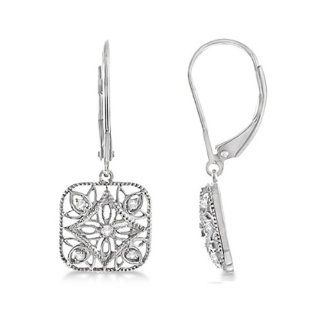 0.10ct Antique Style Designer Square Shaped Diamond Drop Earrings For Women .925 Sterling Silver Allurez Jewelry