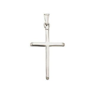14K White Gold Plain Cross Pendant with 18" Chain: Jewelry