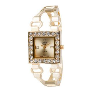 Golden Classic Women's 3138_Gold "Sequin Shine" Gold Tone Square Link Cuff Rhinestone Watch: Watches