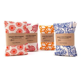 screen printed hand warmers by megan alice england