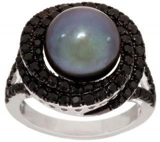 Honora Cultured Pearl 10.0mm Button & 1.00 cttw Black Spinel Ring —