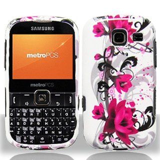 Pink White Flower Hard Cover Case for Samsung Comment Freeform III 3 SCH R380 Cell Phones & Accessories