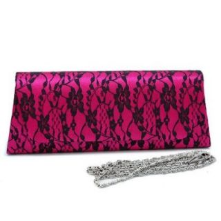 Satin Clutch With Black Lace Flower Pattern Overlay Evening Purses Hot Pink: Shoes