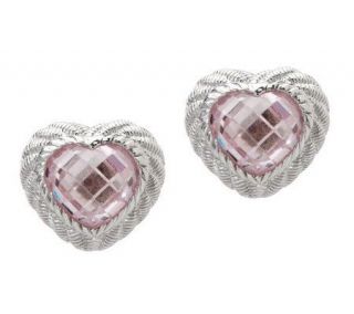 Judith Ripka Sterling 5.5ct Diamonique Textured Heart Stud Earrings —