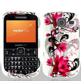 Pink White Flower Hard Cover Case for Samsung Comment 2 Freeform 4 SCH R390: Cell Phones & Accessories