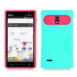 Turquoise Aqua Blue Hot Pink Hard Soft Gel Dual Layer Cover Case for LG Optimus L9 P769 Cell Phones & Accessories