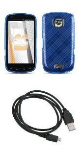 Samsung Droid Charge (Verizon) Premium Combo Pack   Blue Plaid Thermoplastic Polyurethane TPU Gel Skin Case Cover + FREE Atom LED Keychain Light + Micro USB Data Cable Cell Phones & Accessories