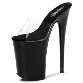 Black High Heel Sandals with Clear Top Strap and 9 Inch Heels Shoes