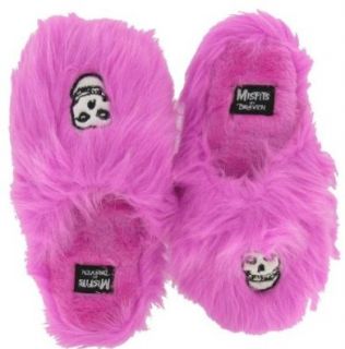 DRAVEN MISFITS Womens Slip Ons Fuzzy Slippers Furry Pink Fiend Skull Logo Warm Lined: Shoes