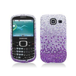 Purple Silver Waterfall Bling Gem Jeweled Crystal Cover Case for Samsung Comment 2 Freeform 4 SCH R390 Cell Phones & Accessories