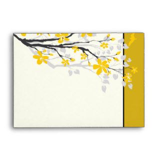 Magnolia with yellow flowers wedding envelope