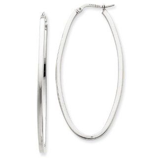 14k White Gold Large Oval Hoop Earrings: Jewelry