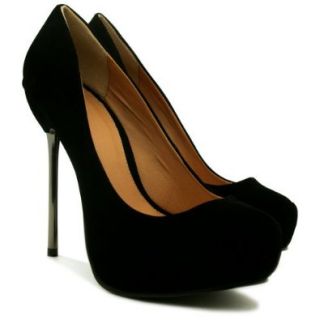 Suede Style Pin Heel Concealed Platform Court Shoes Black US Sz 10: Shoes