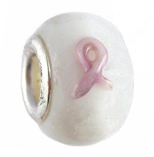 Pink Ribbon Charm Bead for Pandora / Troll Style Bracelet (Z403): Serenity Crystals: Jewelry
