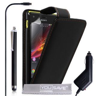 Sony Xperia M Case Black PU Leather Flip Cover With Stylus Pen And Car Charger: Cell Phones & Accessories