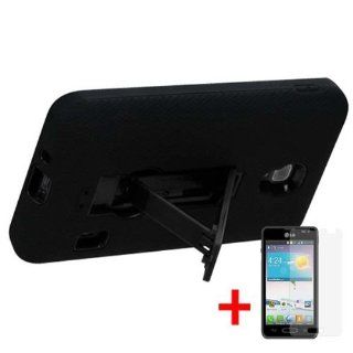 LG OPTIMUS F6 D500 BLACK RUBBER HYBRID KICKSTAND COVER HARD GEL CASE + SCREEN PROTECTOR from [ACCESSORY ARENA]: Cell Phones & Accessories