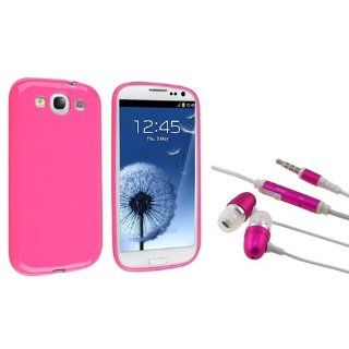Everydaysource Compatible with Galaxy S III i9300 Hot Pink Jelly TPU Rubber Case + Hot Pink In ear (w/on off) Stereo Headsets Cell Phones & Accessories