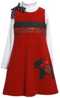 Red Sequin Bow Scottie Puppy Dog Corduroy Jumper Dress RD2BA,Bonnie Jean Little Girls Jumper Dress Clothing