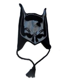 Marvel Comics Mens Black Batman Knit Peruvian Trapper Hat Face Mask: Clothing