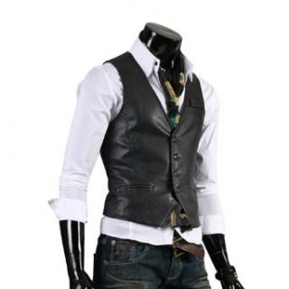 Zicac Mens Top Designed Casual Slim Fit Skinny PU Vest Waistcoat Outerwear Vests (Asia L:US S, Black) at  Mens Clothing store