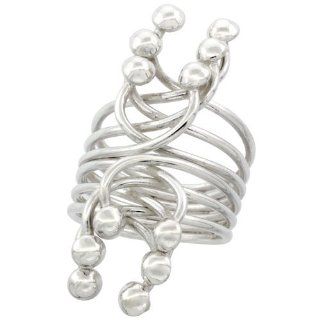Sterling Silver Multiple Wire Wrap Horse shoe Shape with Half Ball Ends Ring Handmade, 1 9/16 inch Long Long Wrap Rings For Women Jewelry